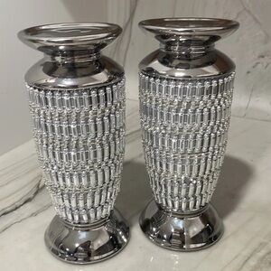 2 LARGE RHINESTONE SILVER COLOR LUXURY
CANDLE HOLDER STANDS TAPERS
